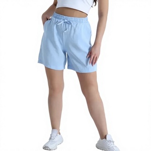 EVER GLOW Hot High Waist Black Woven <b>Shorts</b> Elastic Waist Breathable 100% Cotton Loose Fit Solid Color Casual Women's <b>Shorts</b> - Product Image 1