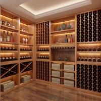 Meuble de présentation de vin en bois massif aux tons chauds, casier à vin de luxe en bois pour salon, villa, bar, salle de dégustation