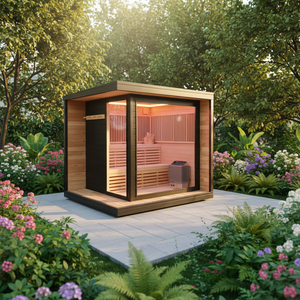 Sauna da Giardino Quadrata con Veranda, in Legno di Cedro Rosso <span class=keywords><strong>e</strong></span> Pino Bianco, Dotata di Stufa, Vendita all'Ingrosso - Product Image 1
