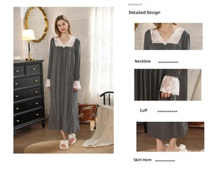 Camisón Largo para Mujer, de Alta Calidad, con Paleta de Colores Atemporal, Suave y Transpirable, con Ribete de Encaje, en Negro, Blanco y Gris, para Venta al por Mayor y Tiendas - Product Image 4
