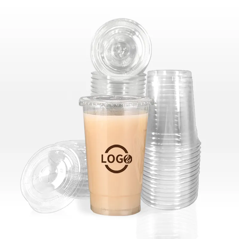 थोक डिस्पोजेबल प्लास्टिक घूंट Lids के लिए डिस्पोजेबल पीईटी कवर Strawless ढक्कन ठंड कॉफी कप