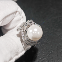 Élégant 925 Sterling Silver 12MM 4A Perle D'eau Douce Arc Perle Anneaux Bowknot Anneau pour Femmes Fine Jewelry Anniversaire De Mariage