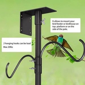 Birdhouse Bird Feeder <b>Pole</b> With <b>Hooks</b> Adjustable Height Powder Coated Steel Outdoor Garden Backyard Birding Set - Product Image 3