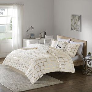 Parure de lit King Size en satin imprimé géométrique métallisé, 3 pièces, technique tissée, pour chambre moderne - Product Image 3