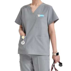 Conjunto de Uniforme para Barbería, Pantalón Estilo Cargo de Polialgodón con Inserciones de Malla, Cuello Mao, Múltiples Bolsillos, Resistente a las Manchas - Product Image 1