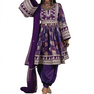 Purple Afghan Embroidered Women Casual Dress Ethnic Boho Maxi Dress Traditional Long Sleeve Outfit - Product Image 1