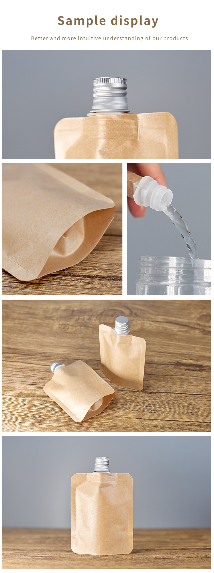 Waterproof Kraft Paper Stand Up Pouch With Spout Packaging Spout Pouch For Liquid Packaging