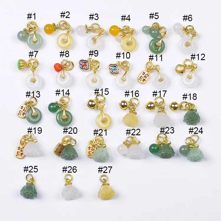 JS1648 Dainty Matte Gold Plated brass enamel Lucky Medal charms with Natural Jade Lotus Donut Double Charms for Bracelet Making