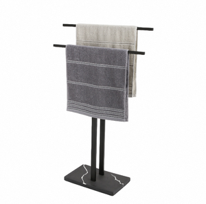 Moderno Free Standing in metallo nero 2 barre portasciugamani panno bagnato appendiabiti per alberghi appartamenti doppio portasciugamani per uso pavimento - Product Image 3