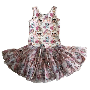 GSD3651 Custom Baby Girl Summer Knee-length purple plaid Print Sleeveless Breathable Dress Wholesale Yoga <b>Skirt</b> Set - Product Image 5