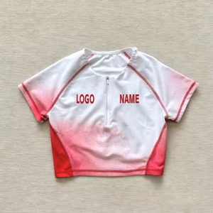 Custom Logo Streetwear Running Print Football Jersey Shirts Short Sleeve Sports Zipper Cropped Tank <b>Top</b> Shirt For Women - Product Image 4