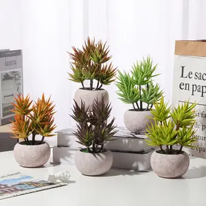 Penjualan Laris Dekorasi Rumah Kantor Faux Aloe Vera Bonsai Bubur Kertas Baskom Palsu Asparagus Mini Hijau Tanaman Pot Buatan