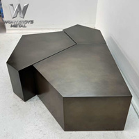 Ensemble de tables basses en métal brossé de luxe, design unique, type irrégulier, table centrale en acier inoxydable, tables décoratives pour salon