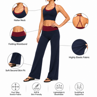 Ensembles de yoga personnalisés pour femmes, deux pièces, couleur unie, respirants, avec soutien-gorge de sport contrastant et pantalon large, vêtements de sport pour la gym