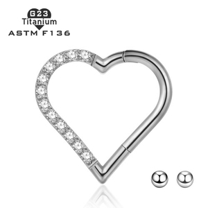 Evorte Wholesale G23 ASTMF136 Titanium 1.2mm 16G Heart Shape Zircons CZ Nose Lip Ear Clicker Ring <strong>Septum</strong> Piercing Body Jewelry