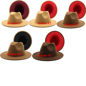 Chapeau <span class=keywords><strong>Fedora</strong></span> pour femmes, nouveau design, vente en gros, chapeau <span class=keywords><strong>Fedora</strong></span> en laine à large bord, chapeau <span class=keywords><strong>Fedora</strong></span> bicolore pour hommes et femmes - Product Image 6
