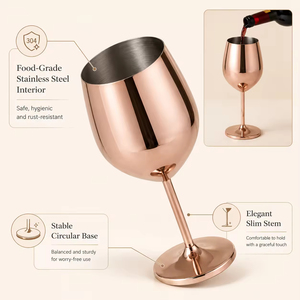 Gobelet à vin en acier inoxydable 304 de 500 ml, <span class=keywords><strong>incassable</strong></span>, à simple paroi, à <span class=keywords><strong>pied</strong></span> haut, pour vin rouge, idéal pour les fêtes et les bars - Product Image 3