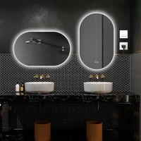 Miroir de salle de bain ovale mural intelligent à LED, design moderne encadré, anti-buée, à intensité variable trois tons, tactile