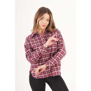 Blusa de Mujer con Botones y Estampado de Cuadros Escoceses Color Borgoña - Product Image 2