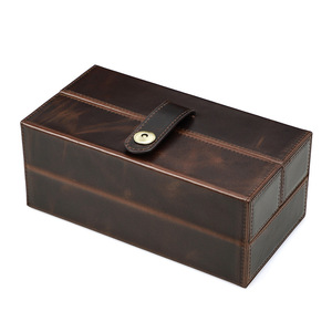 Boîte à montres rétro en cuir Crazy Horse à 3 emplacements, carrée, portable, en cuir véritable, avec fermeture magnétique - Product Image 6