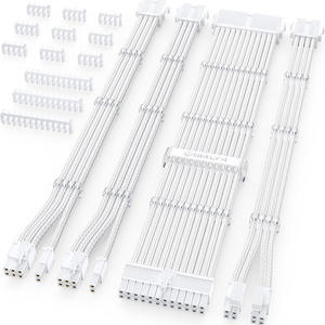 Kit Kabel Ekstensi PC Berlapis Emas Empat-Pin Putih Cerah, Kabel Ekstensi PSU Komputer PCI-E untuk GPU, Aksesori Komputer - Product Image 1