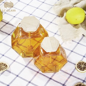 Toples madu kaca kosong segi enam mewah kualitas tinggi dengan tutup bambu & toples madu kaca heksagonal untuk penggunaan di rumah - Product Image 4
