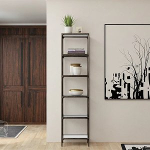 Modern Customized Contemporary Living Room Furniture Forged Metal Frame <strong>Narrow</strong> Glass Office <strong>Shelving</strong> - Product Image 2