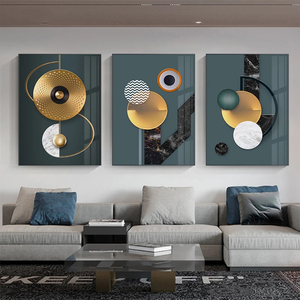 Tableau mural abstrait de luxe géométrique avec <span class=keywords><strong>cercle</strong></span> de perles et affiches, <span class=keywords><strong>peinture</strong></span> en porcelaine cristalline pour la décoration du salon - Product Image 5