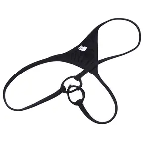 String en cuir verni Polyester pour hommes, Lingerie Sexy, avec trou pour le pénis, sous-vêtements érotiques, tanga, Bikini