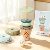 Juguete Educativo Montessori de Madera para Niños Pequeños, Torre de Conos de Helado y Donas Apilables, Anillos de Equilibrio, Bloques de Construcción Cognitivos