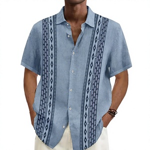 Chemises décontractées pour hommes à manches courtes imprimées, col boutonné, tissu popeline respirant en polyester/coton, coupe classique pour l'été - Product Image 1