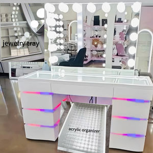 Moderna Toletta con Specchio Grande Illuminato a LED, Lampadine Bluetooth ad Alta Luminosità con Divisorio in Acrilico per Rossetti e Porta <span class=keywords><strong>Gioielli</strong></span> - Product Image 2