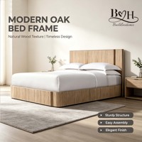Lit King/Queen silencieux en chêne massif avec tête de lit en chêne blanc brossé, idéal pour villa, gîte, hôtel, salon