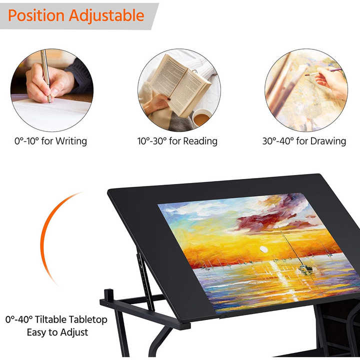 Adjustable Drafting Table For Artists - 39.37" Height, 0-30° Tilt, Drawing & Art Desk