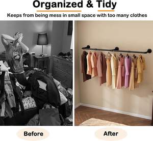 दीवार घुड़सवार औद्योगिक पाइप अंतरिक्ष सेवर फांसी कपड़े रैक कोठरी के लिए वियोज्य परिधान रैक बहु प्रयोजन फांसी रॉड - Product Image 4