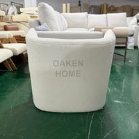 Fauteuil d'appoint pivotant OAKEN moderne en bouclette, base en bois massif, dossier incurvé, fauteuil lounge individuel pour salon et chambre à coucher