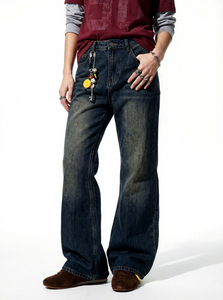 Jeans micro-évasés délavés style rétro pour le printemps et l'été 2026, nouveaux pantalons larges et droits style rétro urbain - Product Image 4