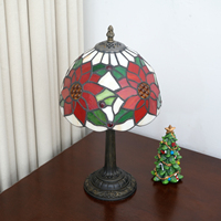 Lampe de table Tiffany avec abat-jour en verre teinté aux fleurs de Noël, lampe de chevet vintage pour chambre à coucher, salon, décoration de la maison, cadeau