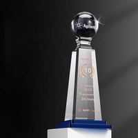 Trophée de cristal de terre bleue personnalisé de haute qualité en gros clair blanc Championnat du monde Globe Gift Awards