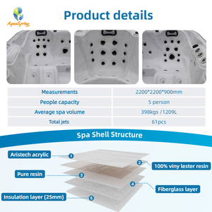 Baignoire carrée autoportante intelligente <span class=keywords><strong>Balboa</strong></span> pour 5 personnes, <span class=keywords><strong>jacuzzi</strong></span> extérieur, spa à remous, 2,2 m, hôtel, 61 jets, baignoire pour hôtel - Product Image 3