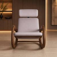 Fauteuil à bascule en teck massif doré, rembourré gris lavande, avec appui-tête flottant, pour chambre de bébé et salon
