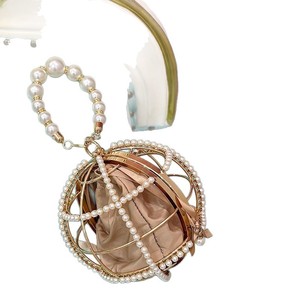 Sac à main sphérique ajouré tendance en PVC, style panier à légumes, sac de soirée en forme de cage à oiseaux orné de perles, en polyester Tanjing - Product Image 5