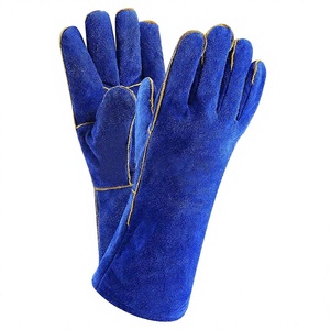 Gants de soudage en cuir de vachette bleu, résistants à la chaleur, de protection, longs, pour la soudure et la réparation - Product Image 3