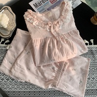 Ensemble de pyjama deux pièces en gaze double 100 % coton, col rond, luxe, vente en gros, personnalisé