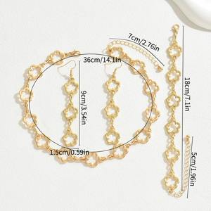 Hollow beş yapraklı çiçek şekli bağlantı Charm kolye seti kadınlar 18K altın PVD kaplama kolye bilezik küpe üç parça bir takım - Product Image 4