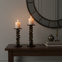 Support de bougie en verre fait main, écologique, de style moderne du milieu du siècle, en forme de galet organique, ambre foncé, pour cheminée de Noël