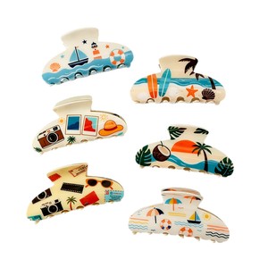 Pince à cheveux en acétate tendance pour l'été et les vacances à la plage, motif <span class=keywords><strong>phare</strong></span>, voilier et surf, taille moyenne, pour femme - Product Image 5