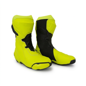 Botas de Motociclismo de Cuero Premium, Amarillas y Blancas, Calzado Protector para Motociclistas, Equipo de Conducción para Hombre - Product Image 1