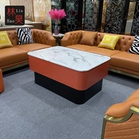 Ensemble de canapés en cuir de luxe VIP, or et acier orange, design de meubles pour salon, 7 places