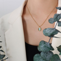 Collar de Acero de Titanio con Colgante de Piedra Ojo de Gato y Cadena de Oro de 18k de Estilo Vintage de Alta Gama para Mujer